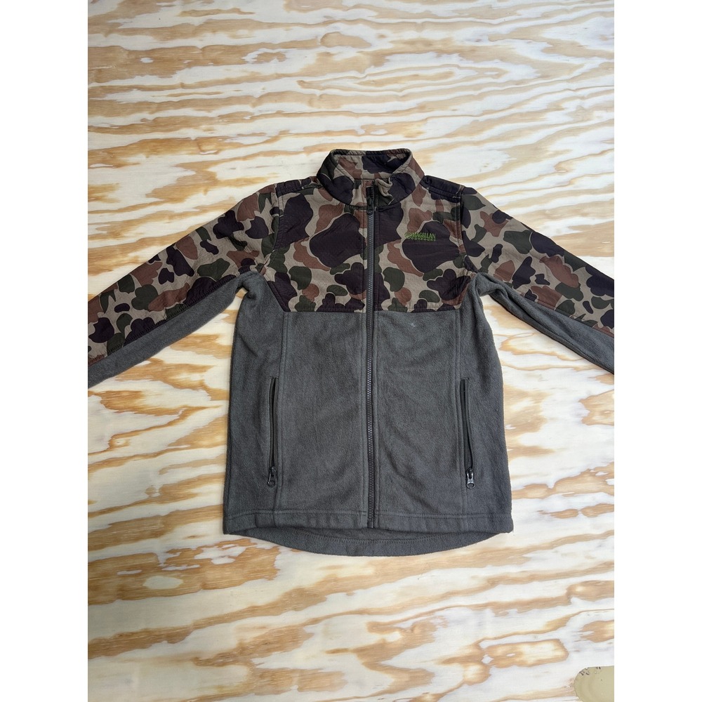 Magellan Outdoors Mens Fleece Jacket Camo Mixed Media Full Zip Grey Brown Size M